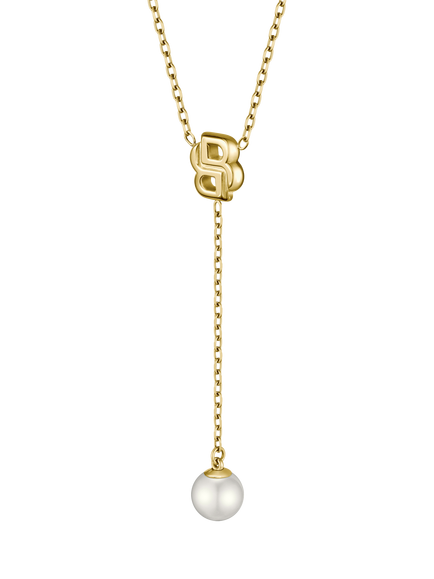 HUGO BOSS Double B Pearl Drop Necklace, Gold, Gold