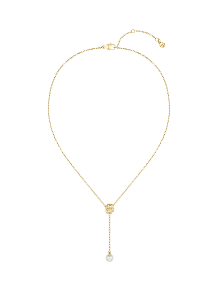 HUGO BOSS Double B Pearl Drop Necklace, Gold - view 2, Gold