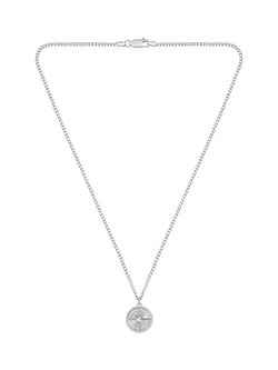 HUGO BOSS Star Embossed Circular Pendant, Silver - view 2, Silver