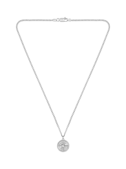 HUGO BOSS Star Embossed Circular Pendant, Silver - view 2, Silver