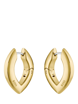 HUGO BOSS Sculptural Almond Hoop Earrings, Gold, Gold