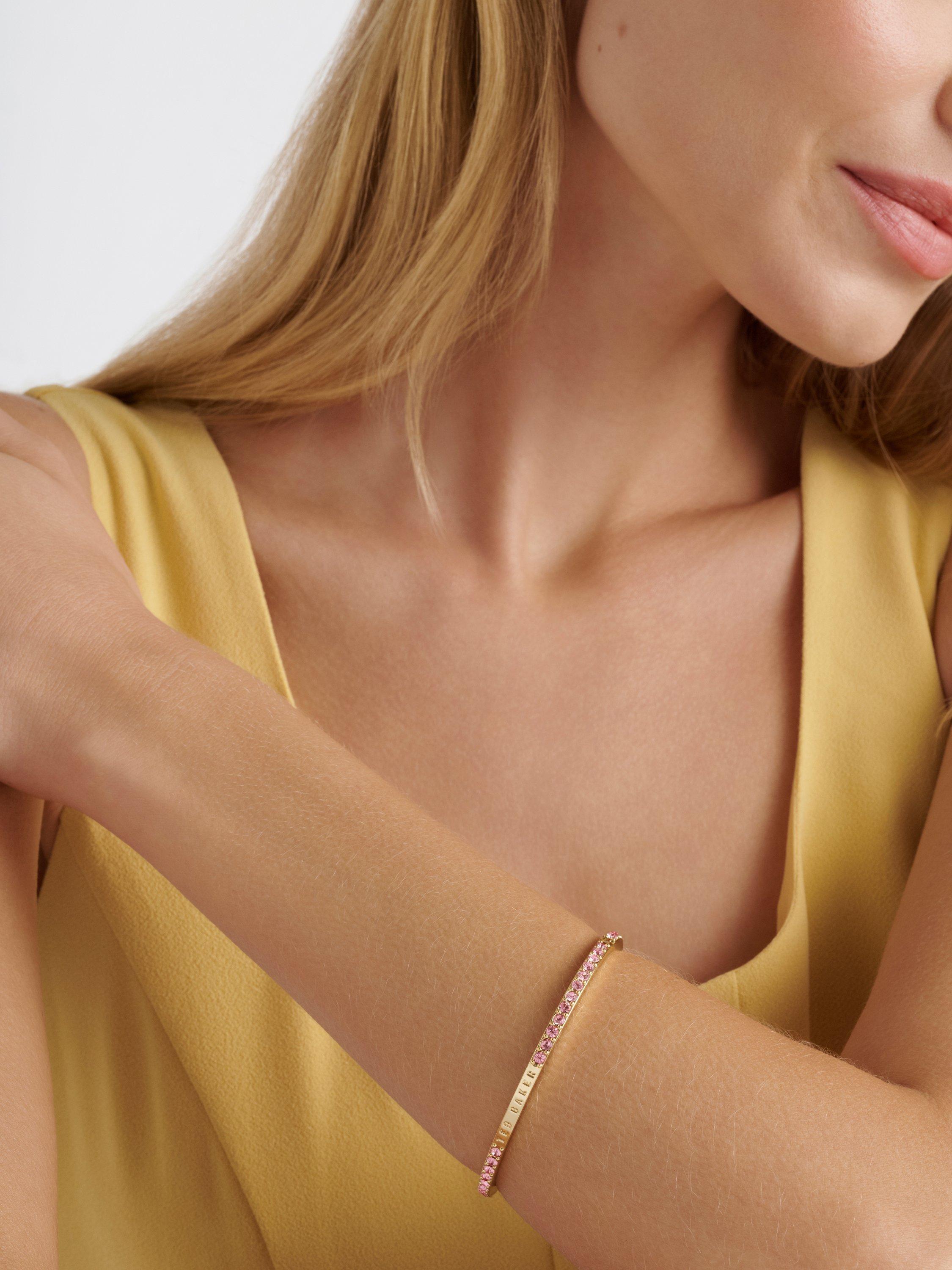 Product image 2 of 6, which shows Ted Baker Claudia Narrow Crystal Hinged Bangle Bracelet, Gold