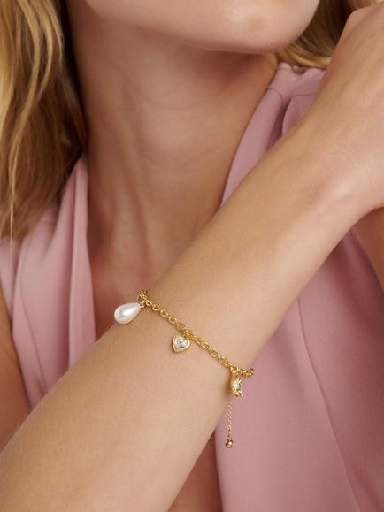 Ted Baker Isabella Icon Charm Adjustable Bracelet, Gold - view 2, Gold/Pearl