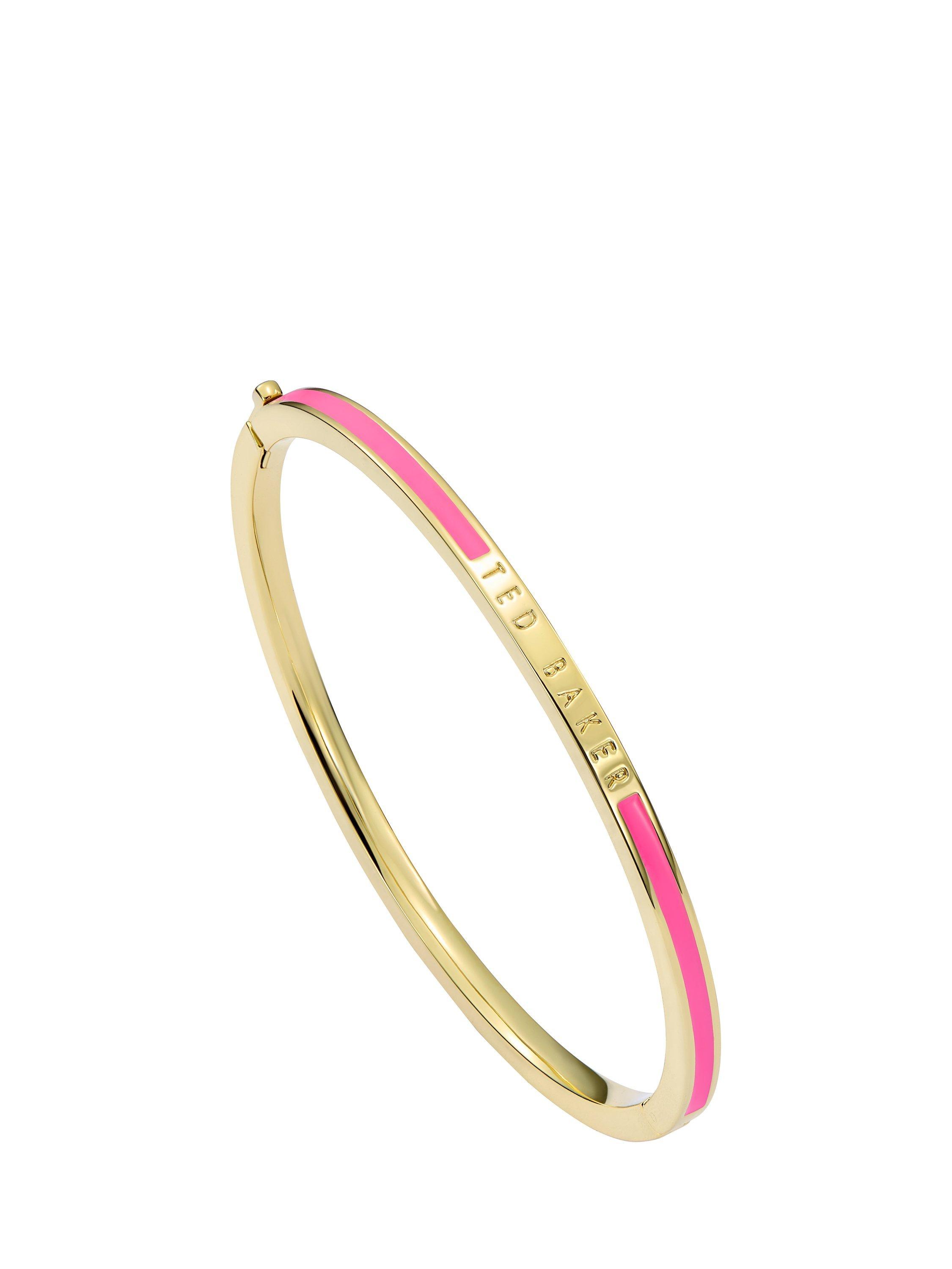 Product image 1 of 6, which shows Ted Baker Roley Classic Contour Enamel Slim Bangle Bracelet, Gold/Hot Pink