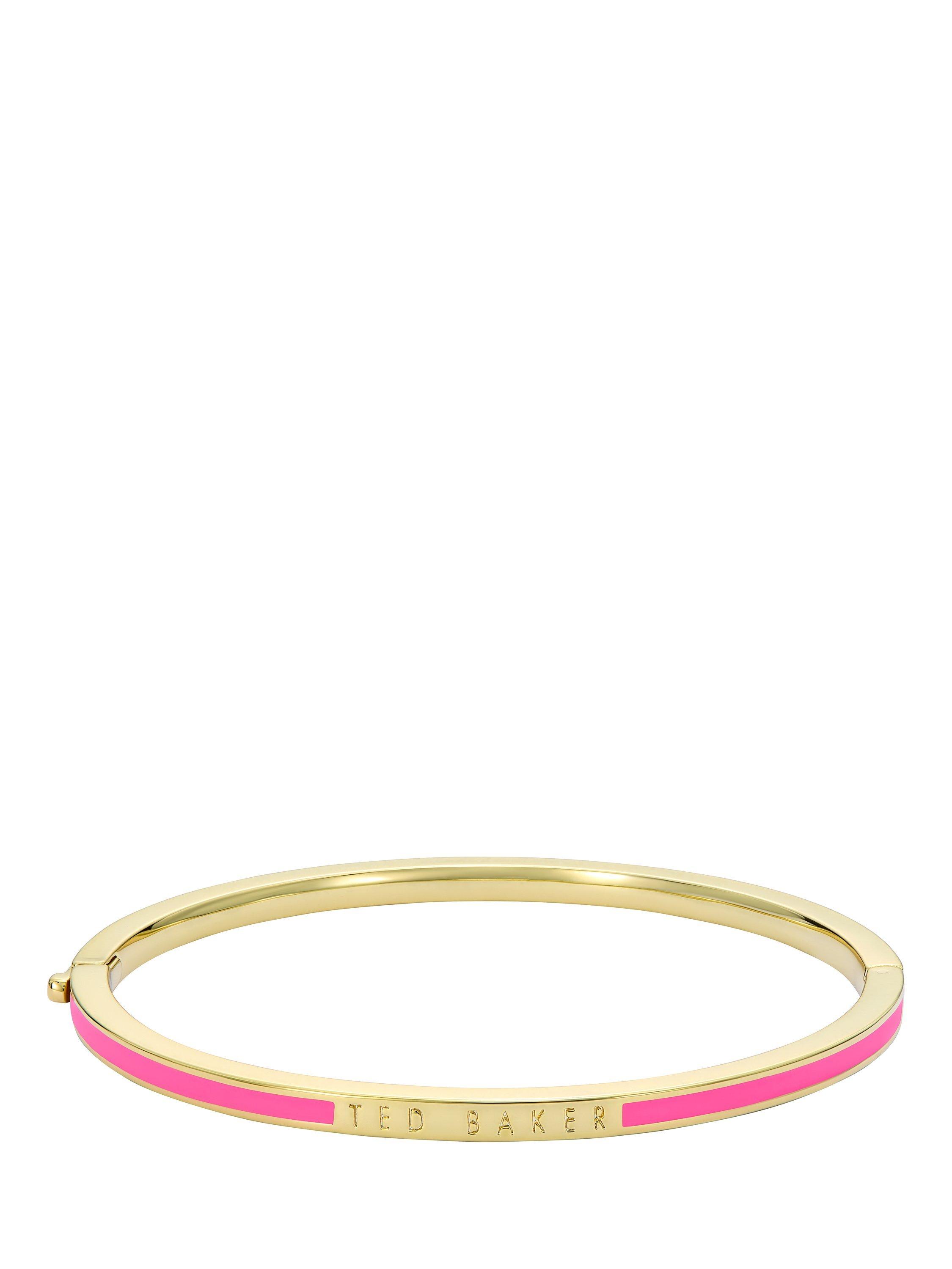 Product image 3 of 6, which shows Ted Baker Roley Classic Contour Enamel Slim Bangle Bracelet, Gold/Hot Pink