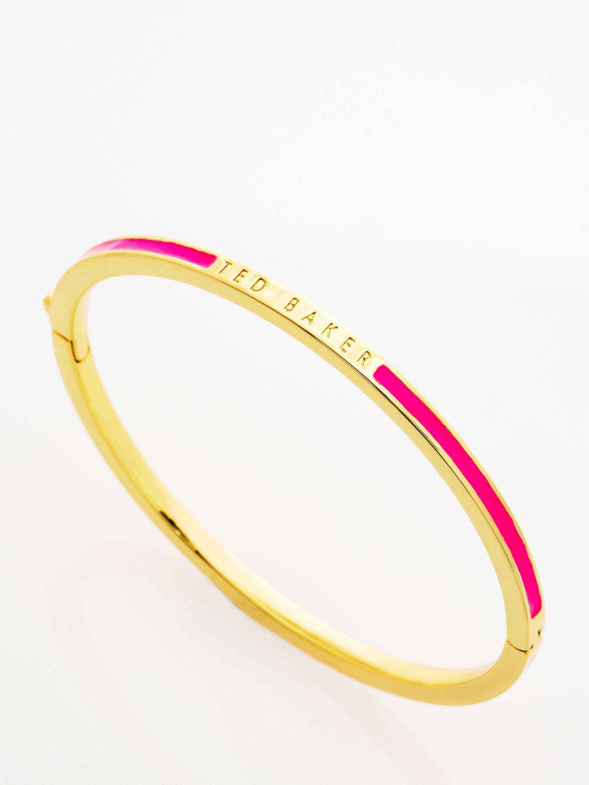 Product image 5 of 6, which shows Ted Baker Roley Classic Contour Enamel Slim Bangle Bracelet, Gold/Hot Pink