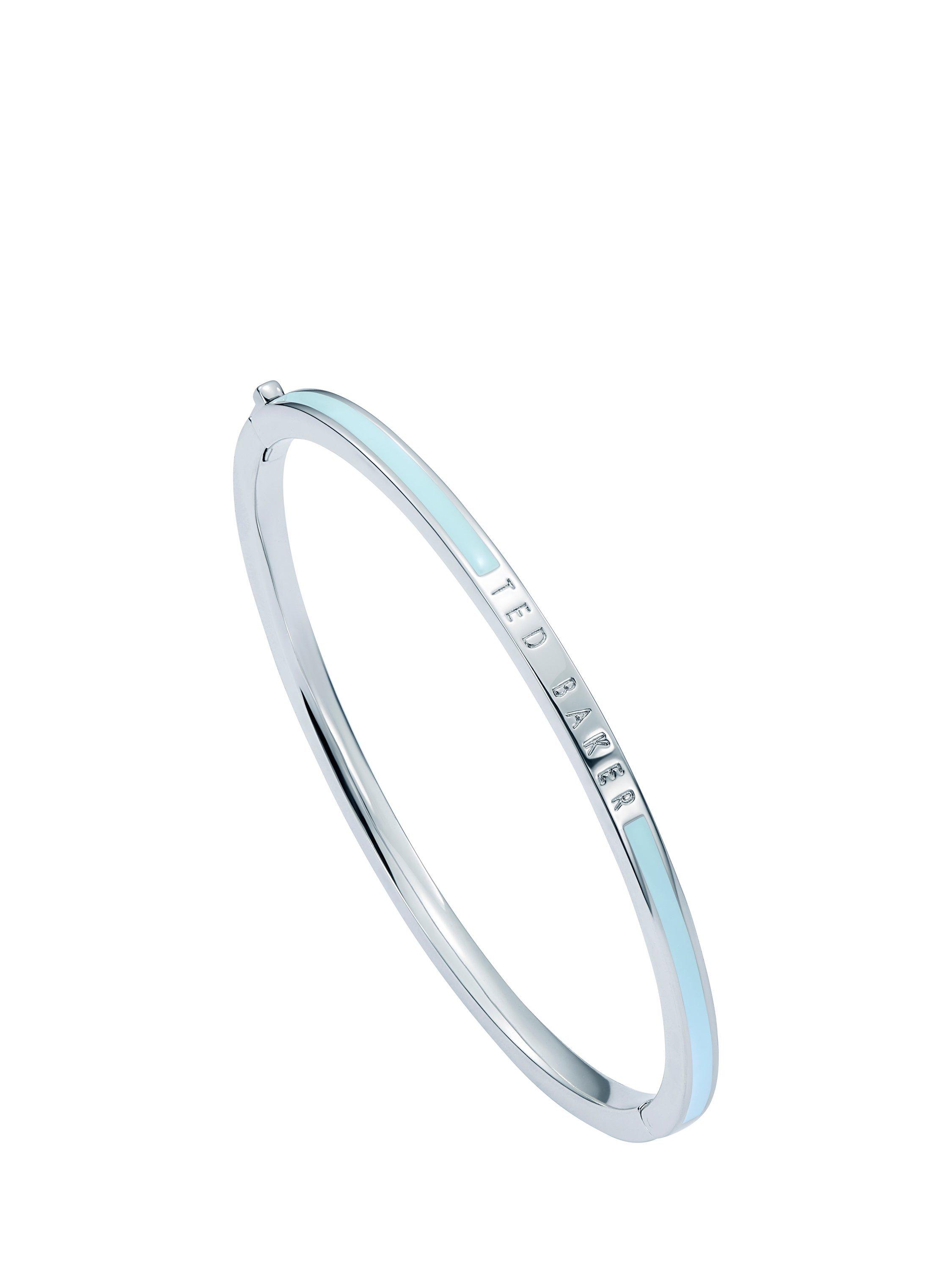 Product image 1 of 6, which shows Ted Baker Roley Classic Contour Enamel Slim Bangle Bracelet, Silver/Pale Blue