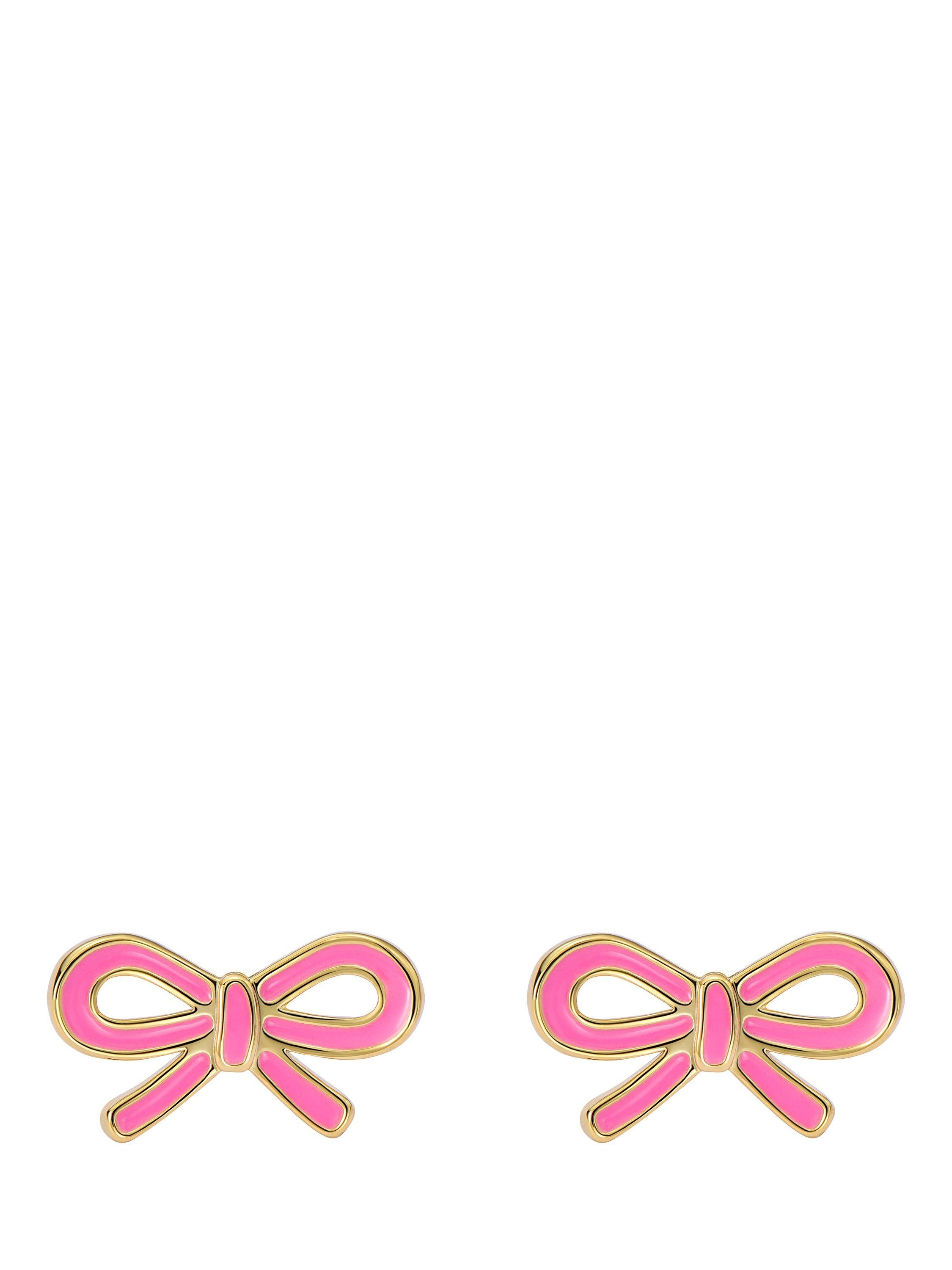 Product image 3 of 6, which shows Ted Baker Bowie Tie Bow Enamel Stud Earrings, Pink/Gold