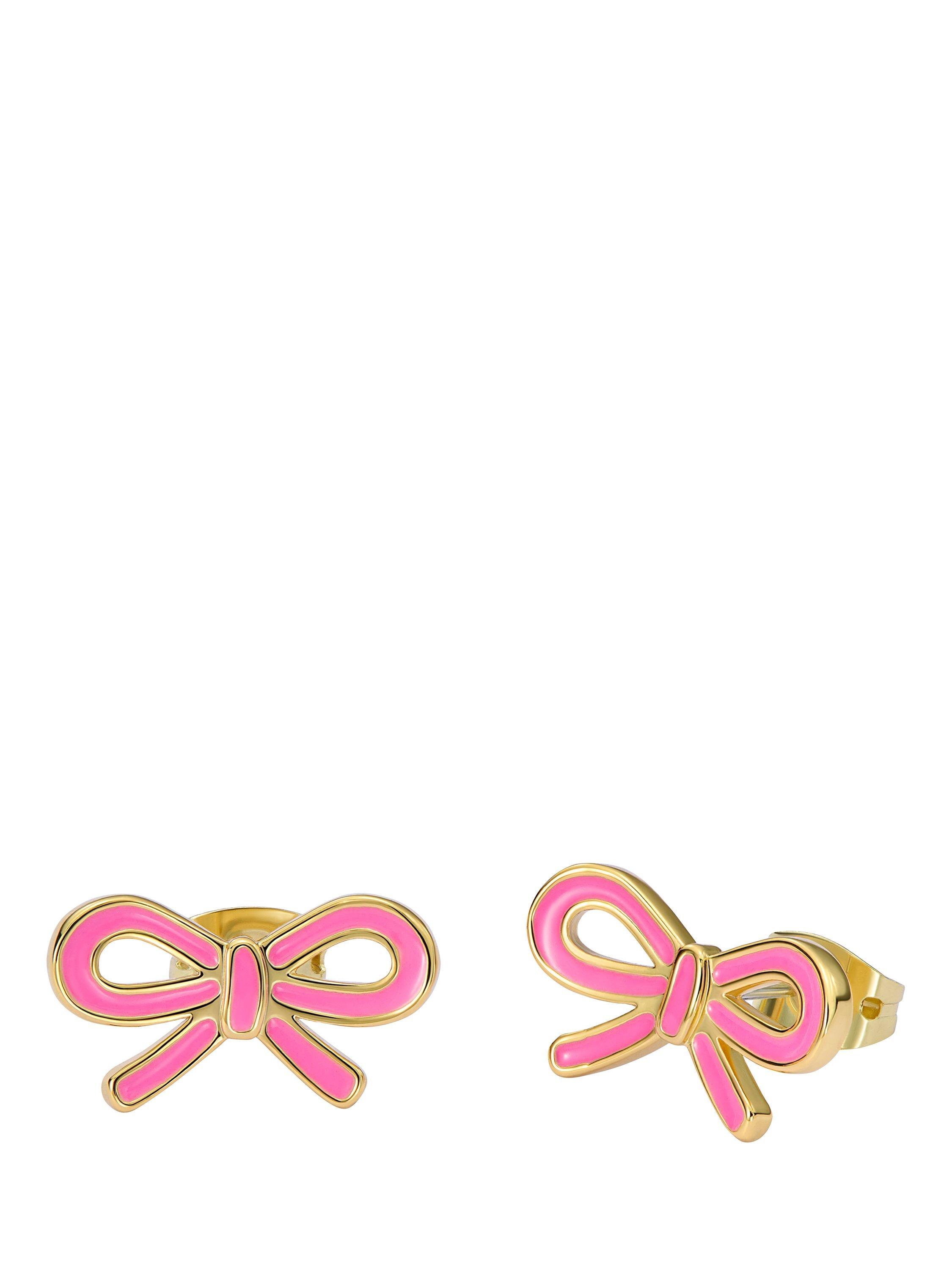 Product image 4 of 6, which shows Ted Baker Bowie Tie Bow Enamel Stud Earrings, Pink/Gold