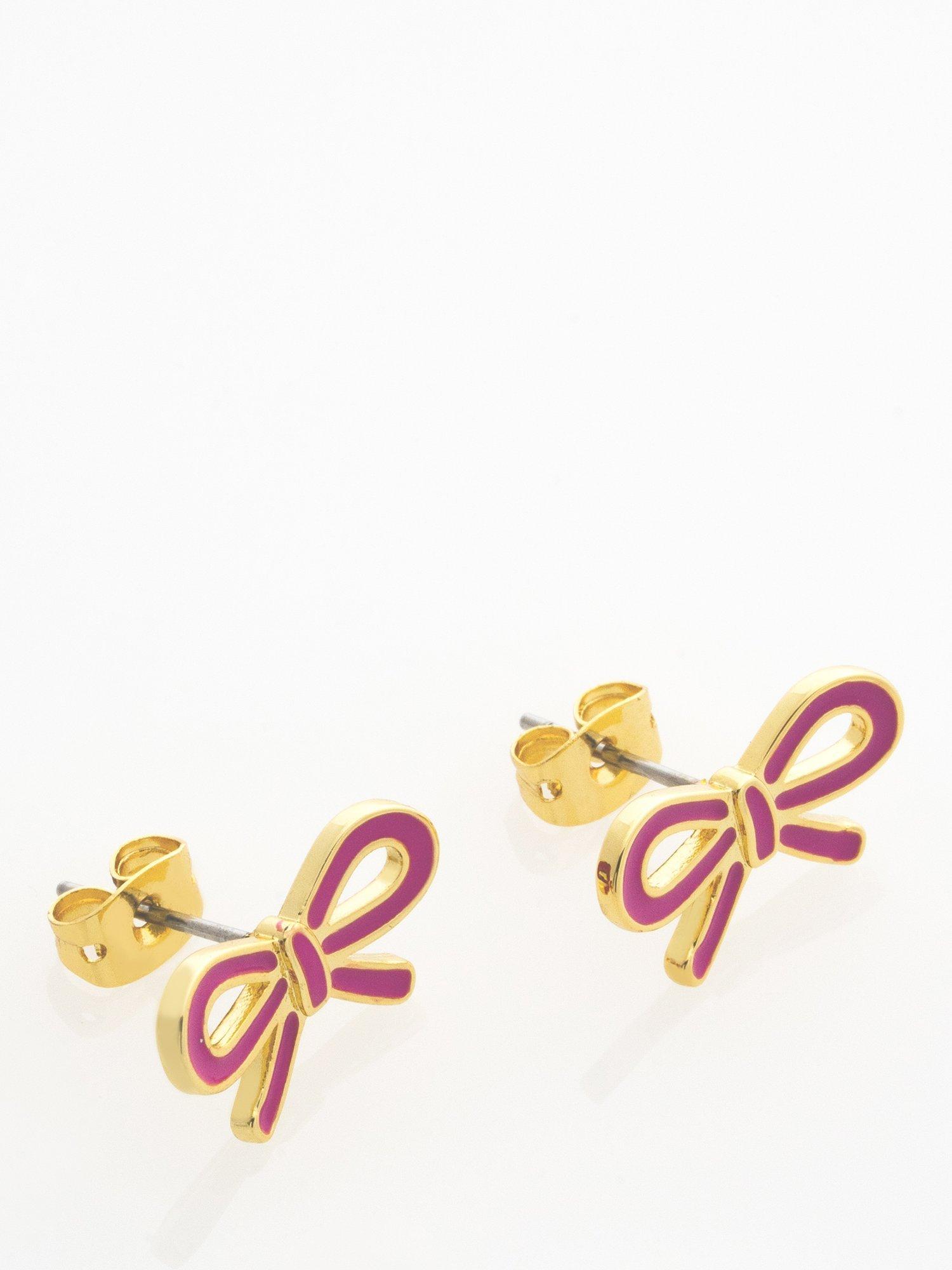 Product image 5 of 6, which shows Ted Baker Bowie Tie Bow Enamel Stud Earrings, Pink/Gold