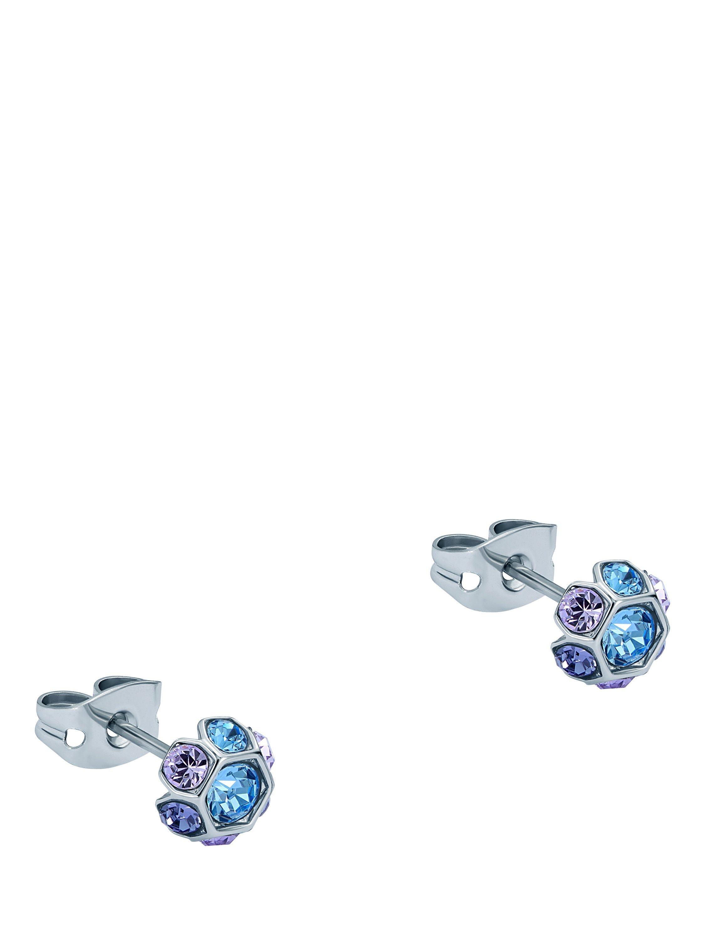 Product image 1 of 6, which shows Ted Baker Gemme Crystal Gem Cluster Stud Earrings, Blue/Silver