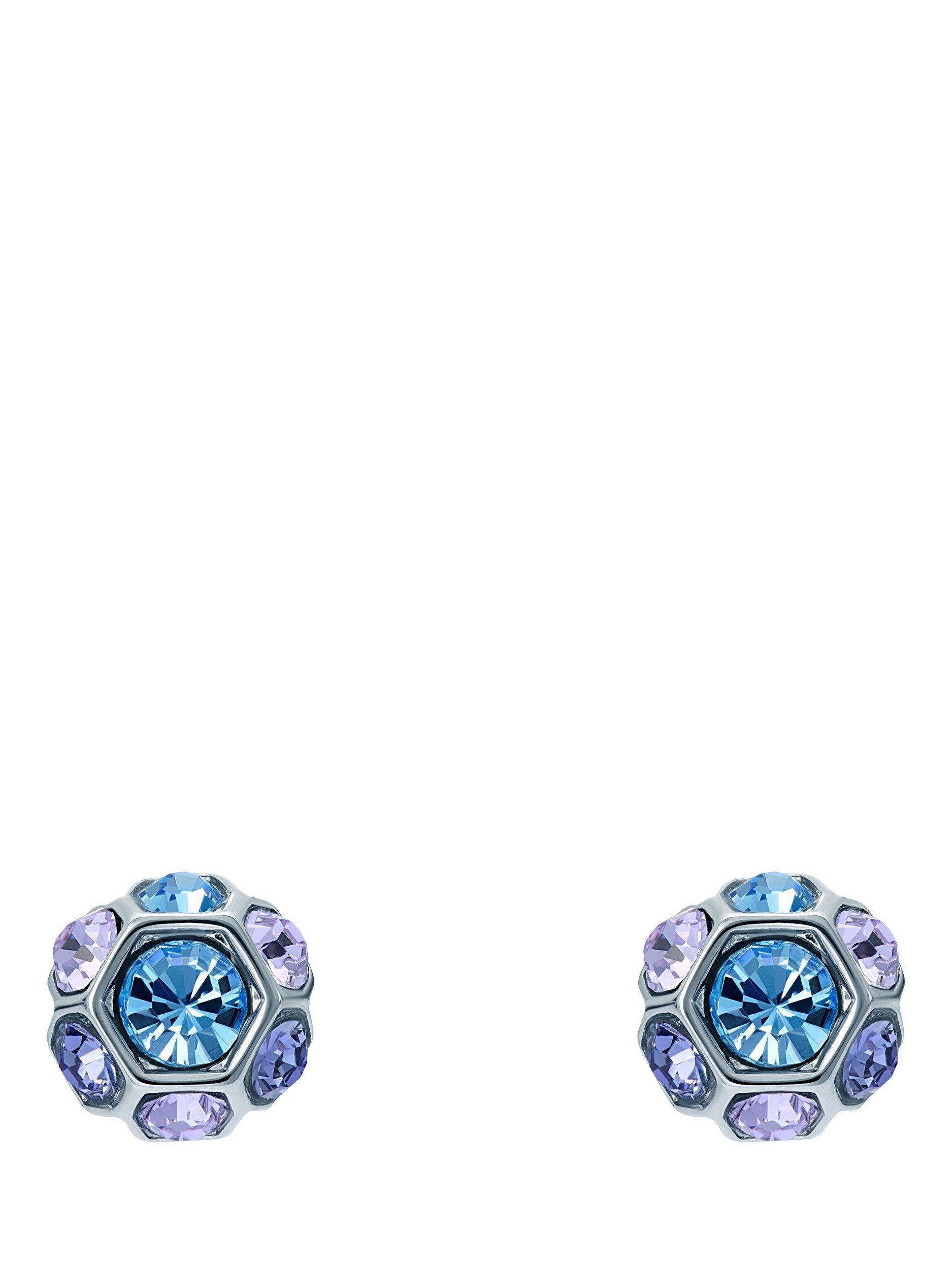 Product image 4 of 6, which shows Ted Baker Gemme Crystal Gem Cluster Stud Earrings, Blue/Silver