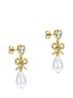 Ted Baker Ivy Icon Charm Heart Bow Pearl Drop Earrings, Gold