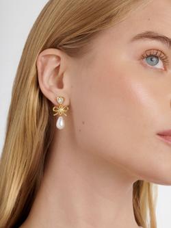 Ted Baker Ivy Icon Charm Heart Bow Pearl Drop Earrings - view 2, Gold