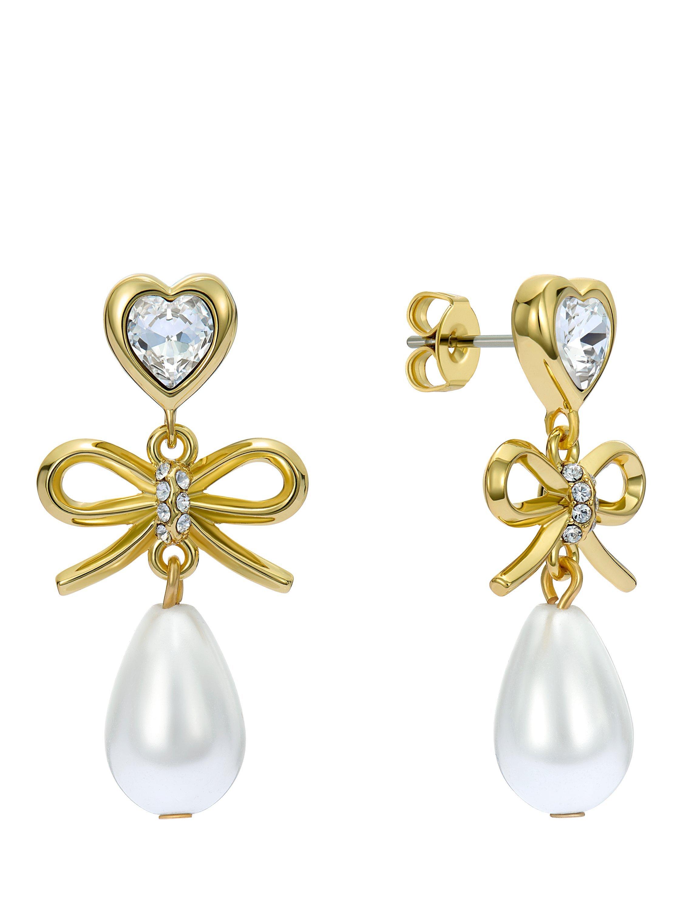 Product image 4 of 6, which shows Ted Baker Ivy Icon Charm Heart Bow Pearl Drop Earrings, Gold