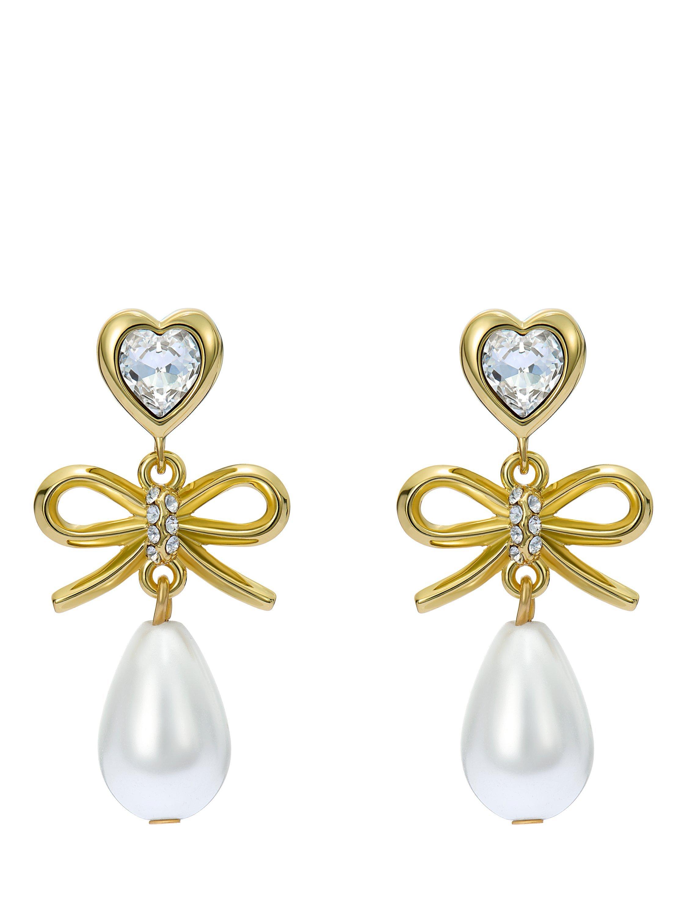 Product image 5 of 6, which shows Ted Baker Ivy Icon Charm Heart Bow Pearl Drop Earrings, Gold