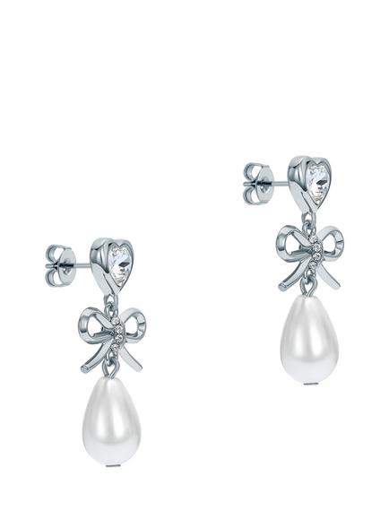 Ted Baker Ivy Icon Charm Heart Bow Pearl Drop Earrings, Silver