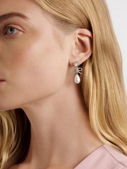 Ted Baker Ivy Icon Charm Heart Bow Pearl Drop Earrings - view 2, Silver