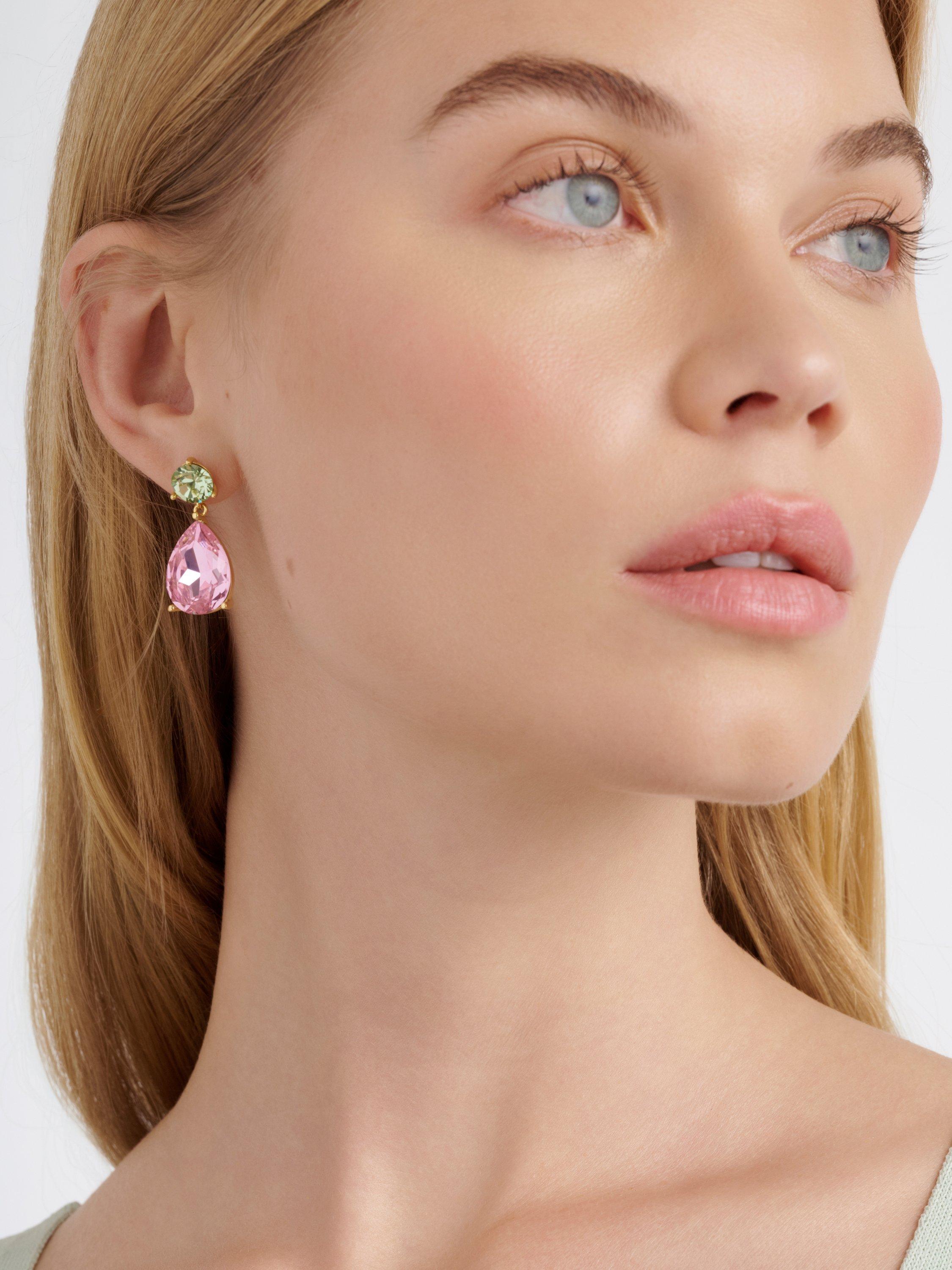 Product image 2 of 6, which shows Ted Baker Teaire Crystal Teardrop Earrings, Gold/Pink