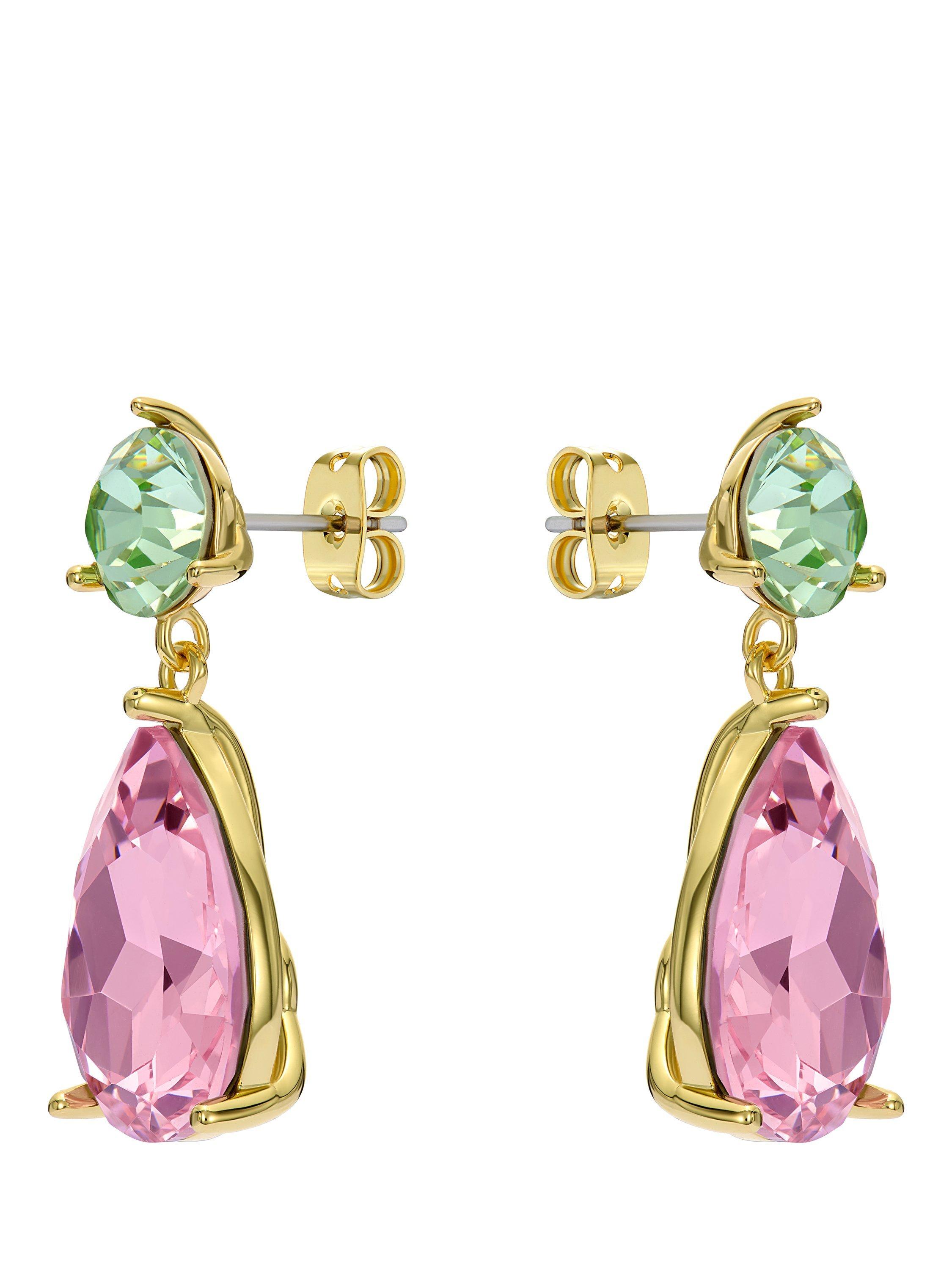 Product image 3 of 6, which shows Ted Baker Teaire Crystal Teardrop Earrings, Gold/Pink