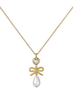 Ted Baker Imogen Icon Charm Heart Bow Pearl Drop Pendant Necklace, Gold, Gold Tone