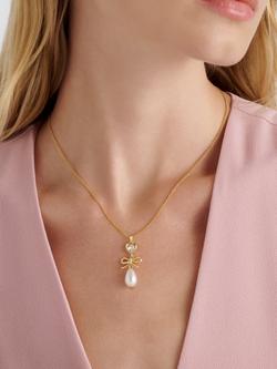 Ted Baker Imogen Icon Charm Heart Bow Pearl Drop Pendant Necklace, Gold - view 2, Gold Tone