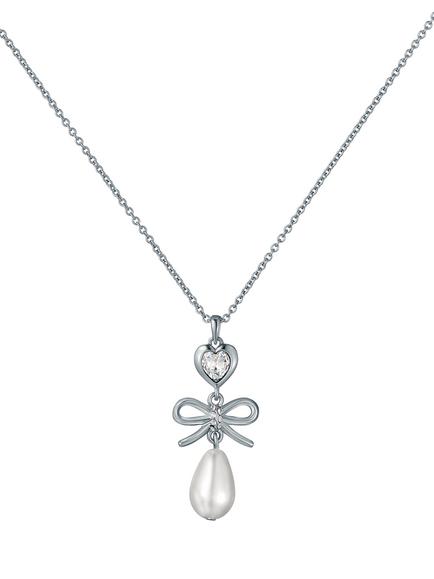 Ted Baker Imogen Icon Charm Heart Bow Pearl Drop Pendant Necklace, Silver, Silver Tone