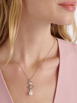 Ted Baker Imogen Icon Charm Heart Bow Pearl Drop Pendant Necklace, Silver - view 2, Silver Tone