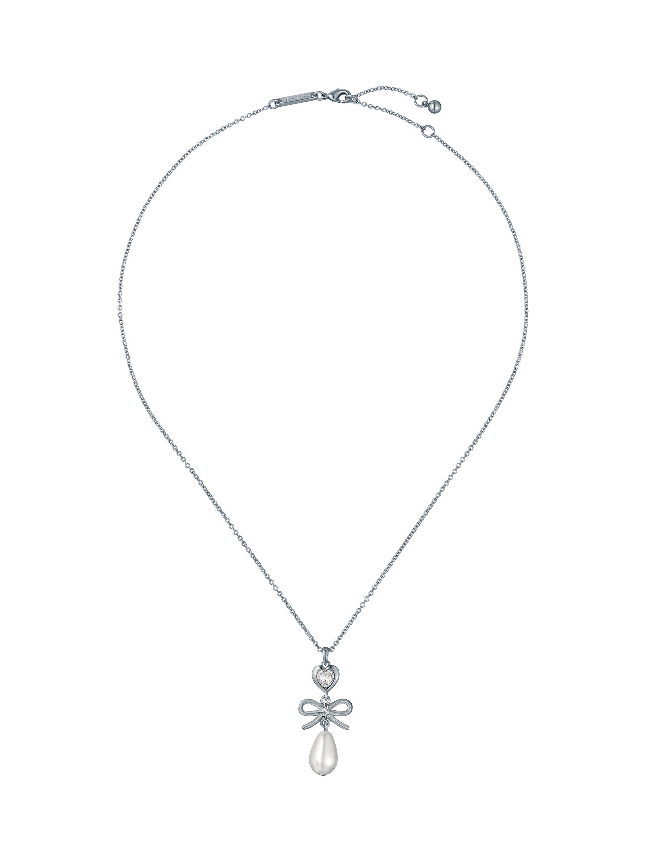Product image 4 of 6, which shows Ted Baker Imogen Icon Charm Heart Bow Pearl Drop Pendant Necklace, Silver