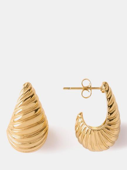 Mint Velvet Ribbed Curved Huggie Hoop Earrings, Gold, Gold