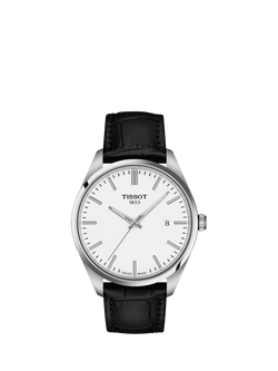 Tissot T1504101601100 Men's PR100 Date Leather Strap Watch, White/Black, White/Black