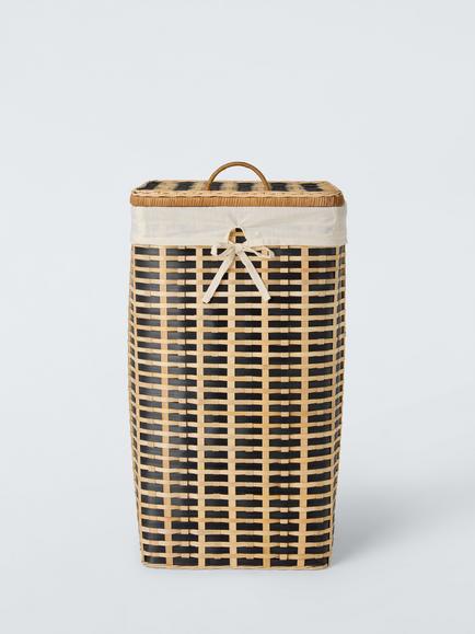 John Lewis Bamboo Woven Lidded Laundry Basket, Black Natural, Black Natural