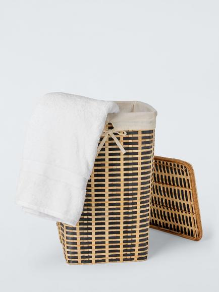 John Lewis Bamboo Woven Lidded Laundry Basket, Black Natural - view 2, Black Natural