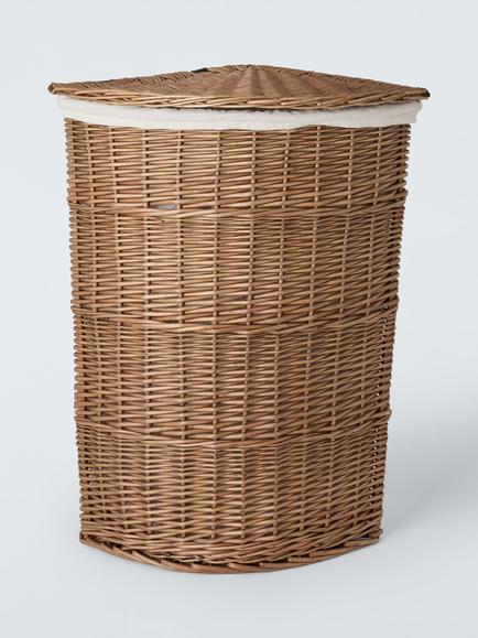 John Lewis Wicker Corner Lidded Laundry Basket, Brown, Brown