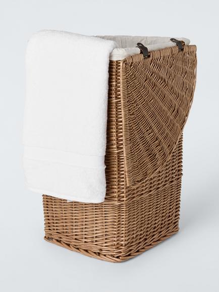 John Lewis Wicker Corner Lidded Laundry Basket, Brown - view 2, Brown