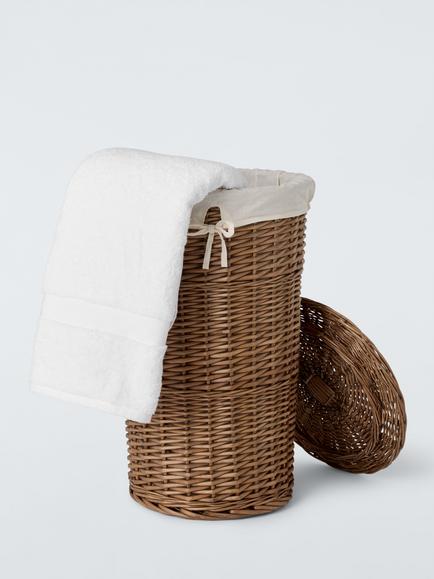 John Lewis Wicker Round Lidded Laundry Basket, Brown - view 2, Brown