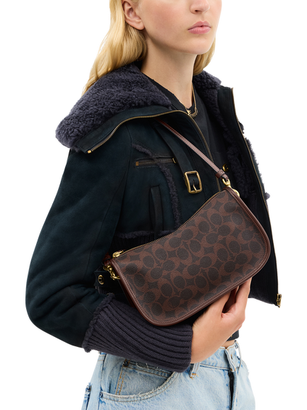 Waverly Canvas and Leather Signature Shoulder Bag, Maple - view 2, B4/Maple Maple