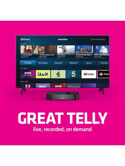 Manhattan S4-R HDR 4K Ultra HD Smart Freesat TV Recorder, 500GB, Black - view 2, Black