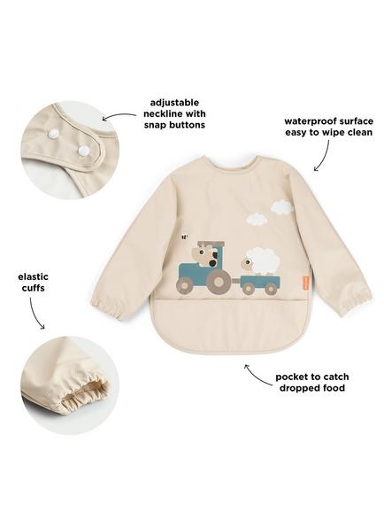 Done By Deer Sleeved Pocket Bib, Sand - view 2, Sand