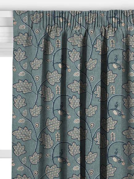 John Lewis Sumati Leaf Made to Measure Curtains or Roman Blind, Blue/Grey - view 2, Blue/Grey