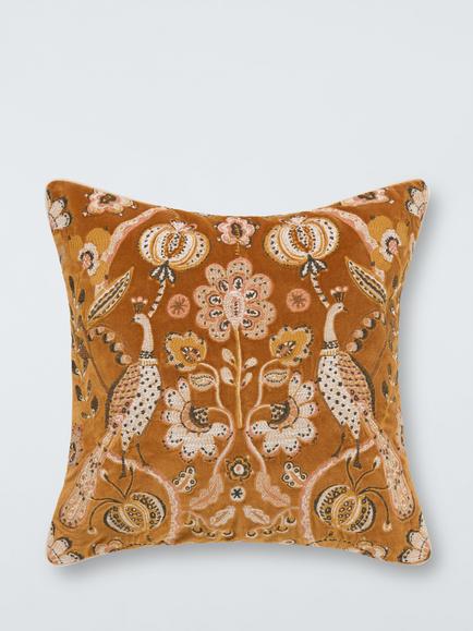 John Lewis Ketaki Embroidered Cushion, Ochre