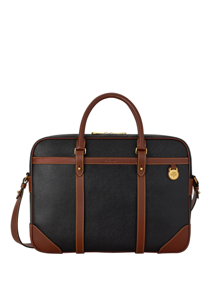Mulberry Scotchgrain Heritage Briefcase, Black/Cognac