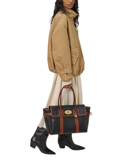 Mulberry Bayswater Twin Handle Shoulder Bag, Black/Cognac - view 2, Black/Cognac