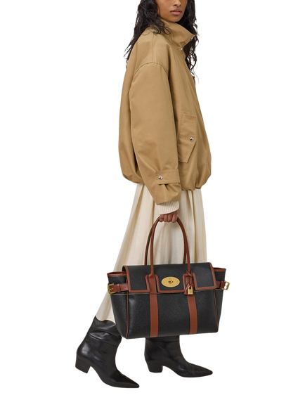 Mulberry Bayswater Twin Handle Shoulder Bag, Black/Cognac - view 2, Black/Cognac