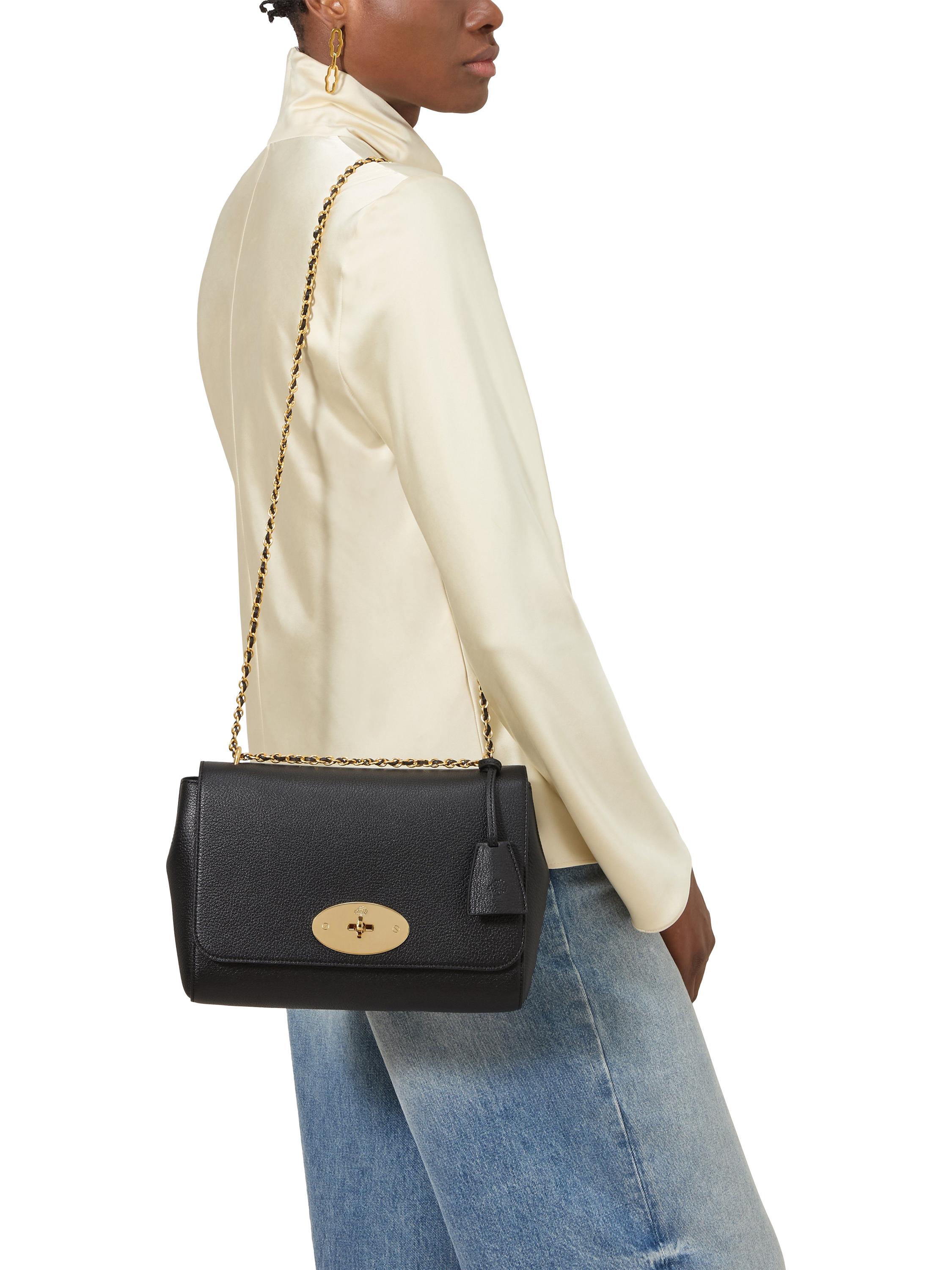 Product image 2 of 6, which shows Mulberry Medium Lily Glossy Goat Leather Shoulder Bag, Black