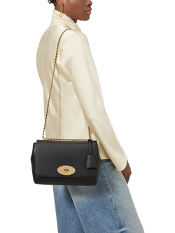 Mulberry Medium Lily Glossy Goat Leather Shoulder Bag, Black - view 2, Black