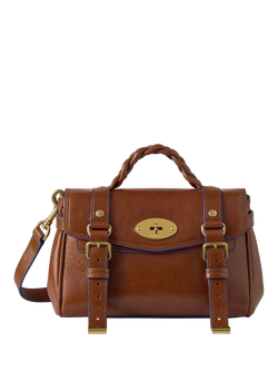 Mulberry Mini Alexa Smooth Glossy Leather Grab Bag, Oak/Pigment Blue, Oak/Pigment Blue