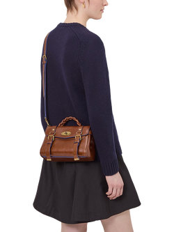 Mulberry Mini Alexa Smooth Glossy Leather Grab Bag, Oak/Pigment Blue - view 2, Oak/Pigment Blue