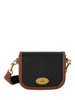 Mulberry Small Darley Scotch Grain Leather Satchel, Black/Cognac, Black/Cognac