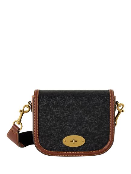 Mulberry Small Darley Scotch Grain Leather Satchel, Black/Cognac, Black/Cognac